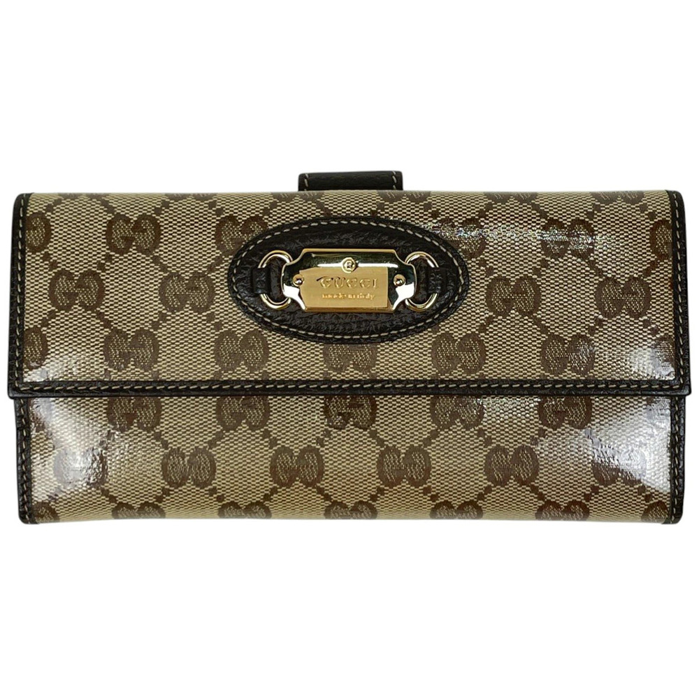 Gucci GG bi fold long wallet crystals bill coin purse canvas Beige Cream